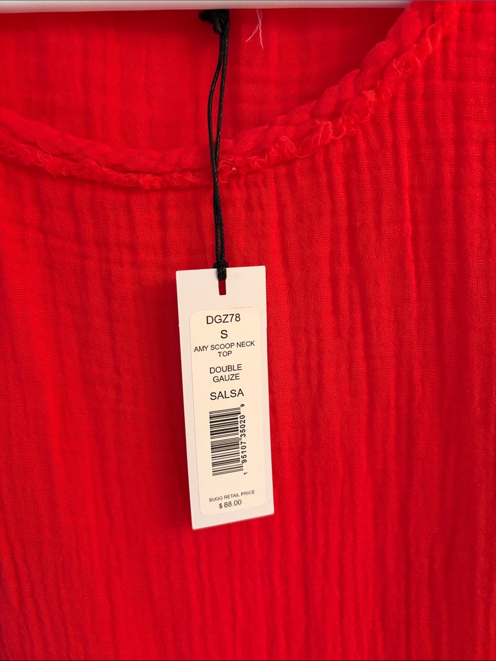 Michael Stars Red Short Sleeve Cotton Gauze Top - Picture 5 of 5